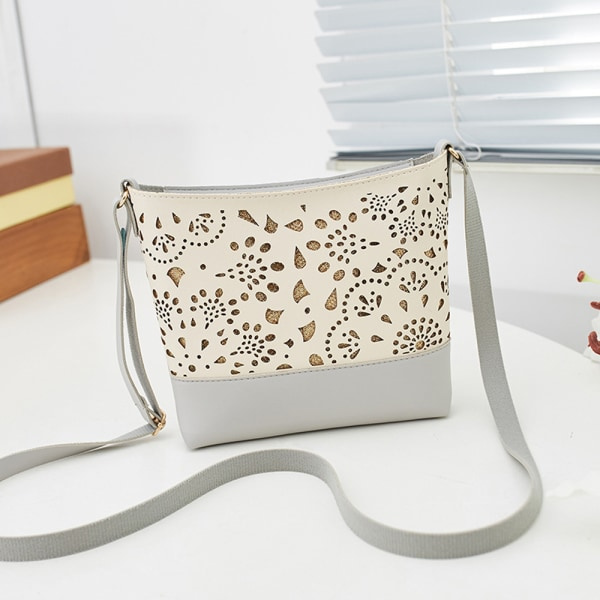 Ihålig messenger bucket bag mode matchande kontrastfärg gray