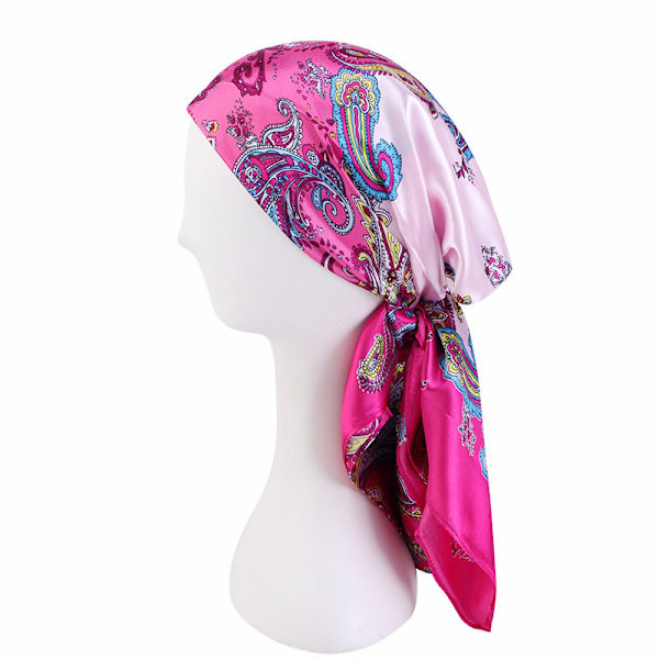 Cashew blomma turban cap - simulering silke wrap halsduk cap bunt typ (rosa)