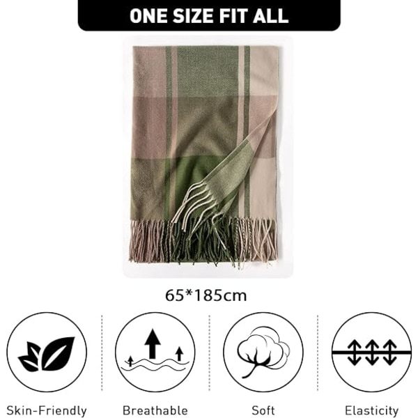 Winter Women's Long Soft Warm Scarf Rotating Tassel Shawl Plaid filt Julklapp (grönt)