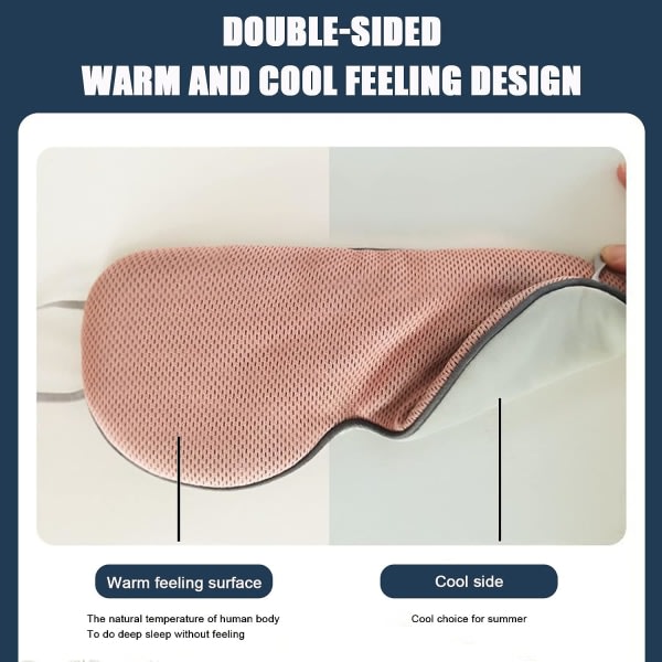 Vändbar sovmask varm och sval, justerbar för sömn, sömnfri för resor, rosa, blå