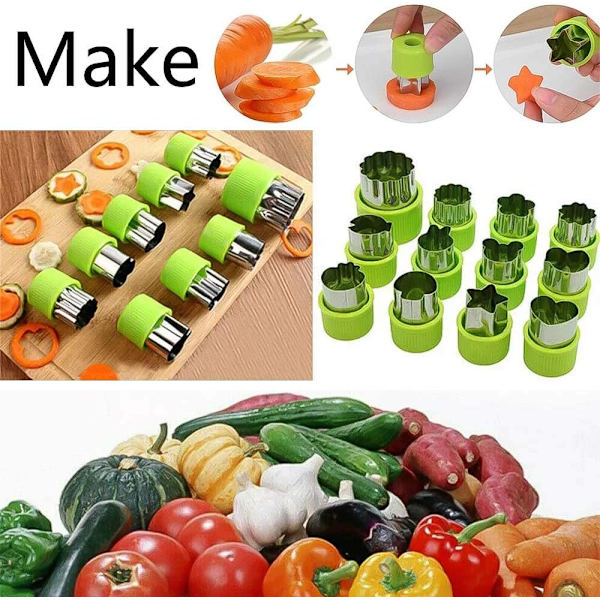 12-delad grönsaksskärare, set i rostfritt stål för kakor, kakor, sushi, frukt