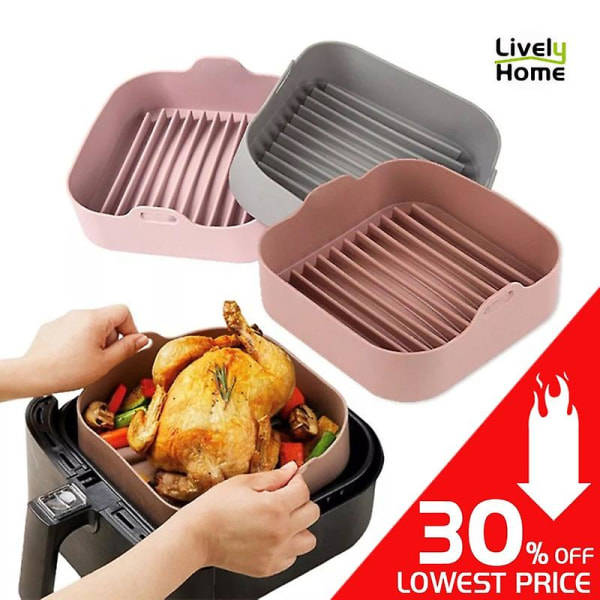 8-tums Air Fryer Silikon Bakplåt Panna Gryta Non-stick Insatskorg Friterad kycklingbehållare Hållare Foder Skålar Tillbehör 16CM Round Coffee