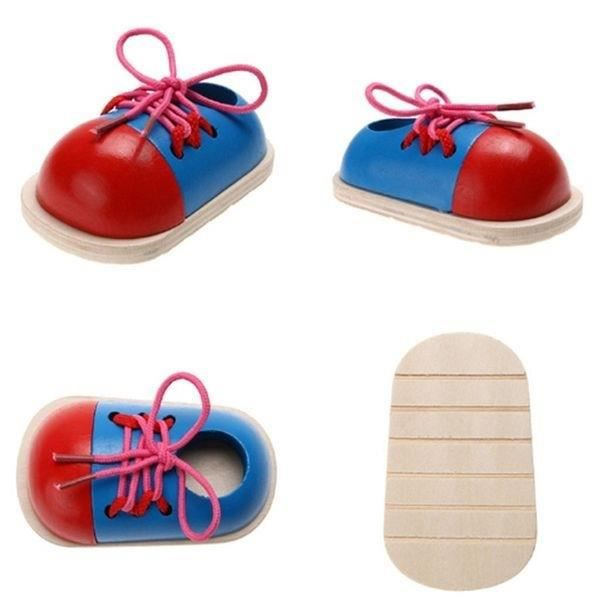 Sko för att lära sig snöra skorna Montessorispel * Mått: 11 x 6,5 x 4 cm * Material: trä * Lärande