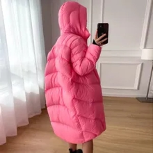 Oversize Hooded Down Jacket Dam Långa Parkas Ytterkläder Tjocka Pink S