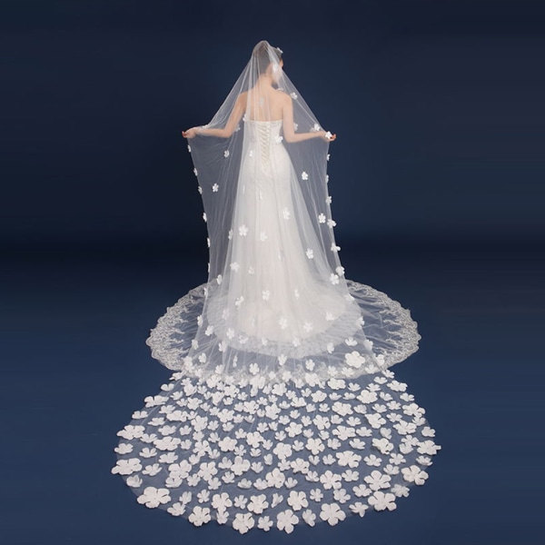 för 3M Single Layer Dam Tyll Ultra Long Trailing Wedding Veil Romantisk Oregelbunden