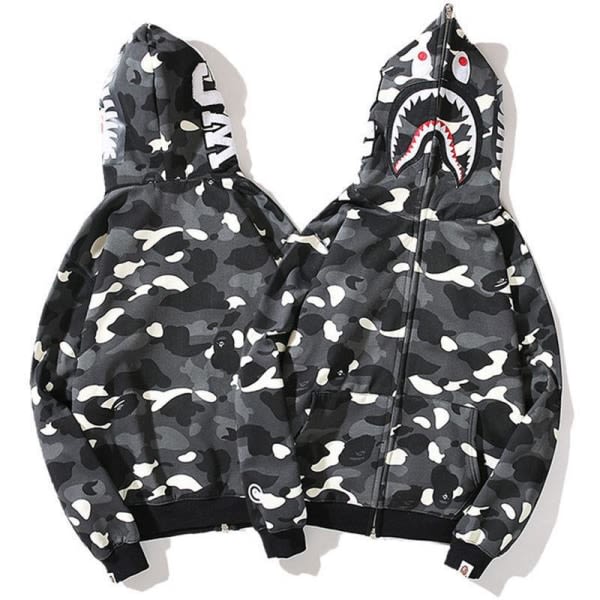 Bape hoodie Shark outh Ape Camo Print Cotton Full kip Jacket fo k Svartvitt M