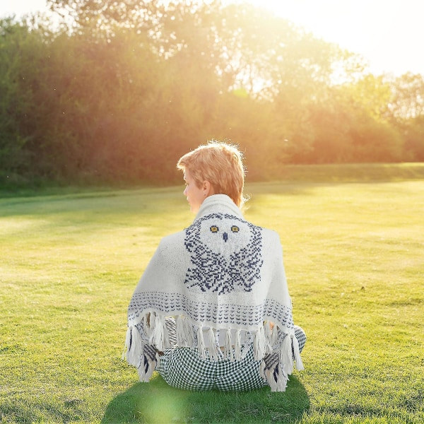 Owl Scarf Sjal, Uggla stickade halsdukar, Halsdukar för kvinnor Vit vändbart print