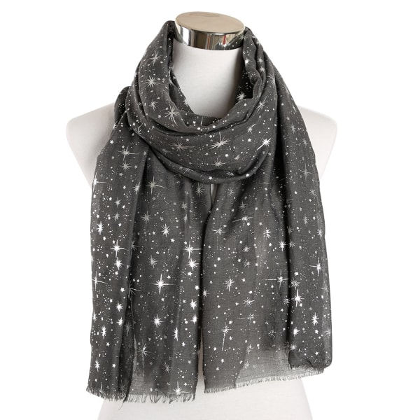 Silver Moonlight Leaves Printed Scarf för kvinnor - Dark Gr