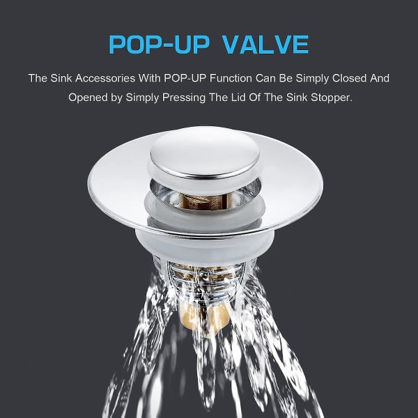 Pop Up Sink Plug, Universal Anti-Clog Sink Avloppssil i rostfritt stål för vask över 32 mm