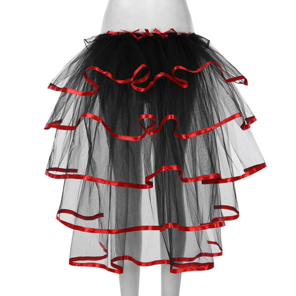 Dambalett Tyll Svans Tutu kjol Kontrastfärg Satin Kant Layered Ruff