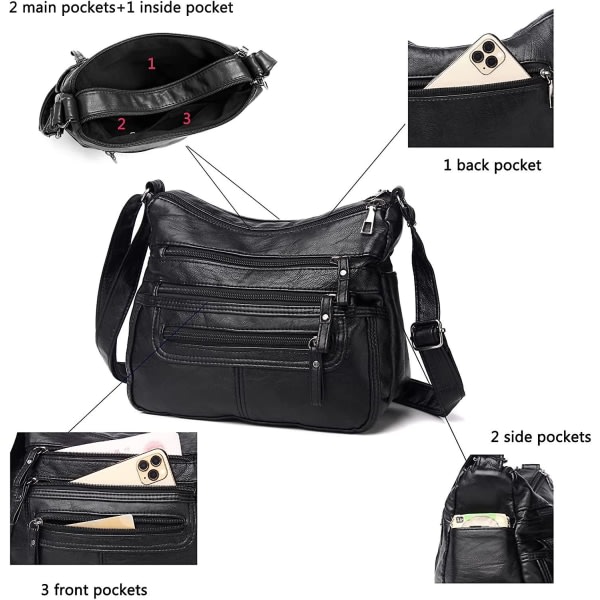 Kvinnor Liten Messenger Bag Pu Läder Shoulder Plånbok Handväska Dam Crossover Lätt Meser Multi Pocket