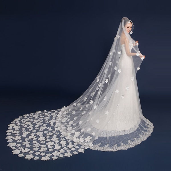 för 3M Single Layer Dam Tyll Ultra Long Trailing Wedding Veil Romantisk Oregelbunden