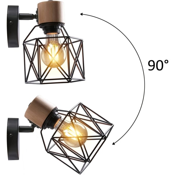 Set med 2 industriella vägglampor Design metallbur vägglampa trä