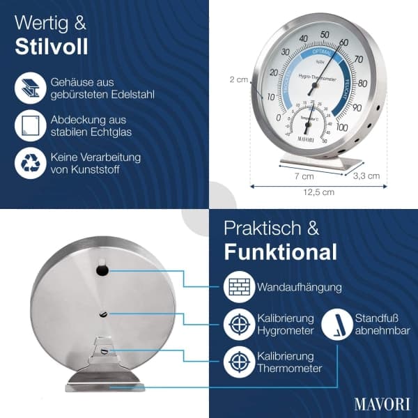 Hygrometer Analog inomhustermometer - högkvalitativt rostfritt