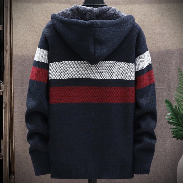 Män Fleece Strip Fodrad Hoodie Coat Vinter Zip Hooded Jacka Toppar Dark gray 3XL