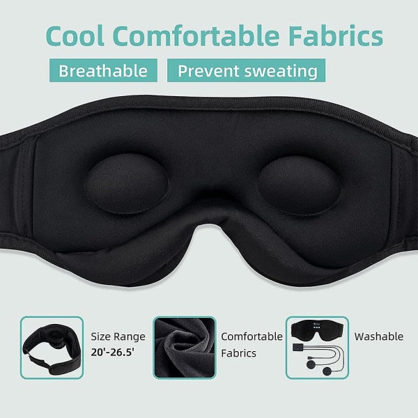 Sömnhörlurar, bluetooth trådlös musik 3d ögonmask, justerbar sömn