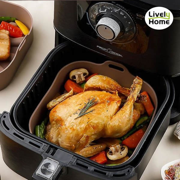8-tums Air Fryer Silikon Bakplåt Panna Gryta Non-stick Insatskorg Friterad kycklingbehållare Hållare Foder Skålar Tillbehör 16CM Round Coffee