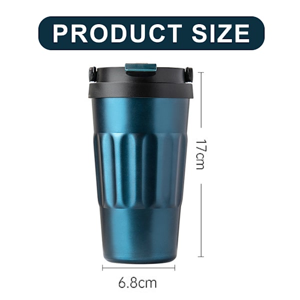 Termoskopp i rostfritt stål med vikbart handtag och läckagesäkert kaffe 500ml (elektrisk blå).