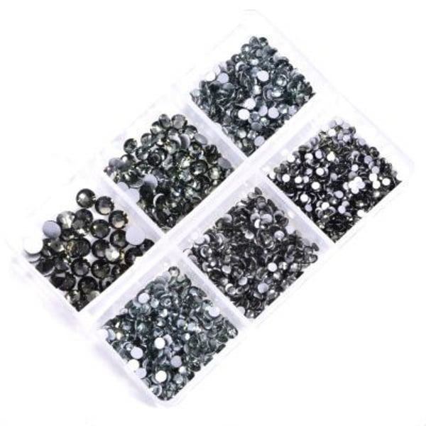 6 st Rhinestone i olika storlekar - Zirkon - Nageldekorationer grå