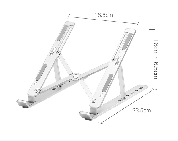 Bärbar datorstativ i aluminium, ergonomiskt justerbart datorställ i höjdled, silver