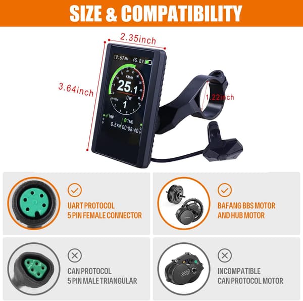 Display för Ebike: for 8Fun BBS02 BBSHD BBS01 Electric Mid Drive Kit, kompatibel med motor med UART