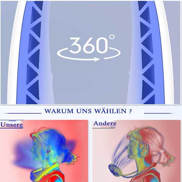Halsfläkt, bärbar fläkt Mini bladlös tyst handsfree USB -fläkt, liten halsfläkt 360° luftflöde svart