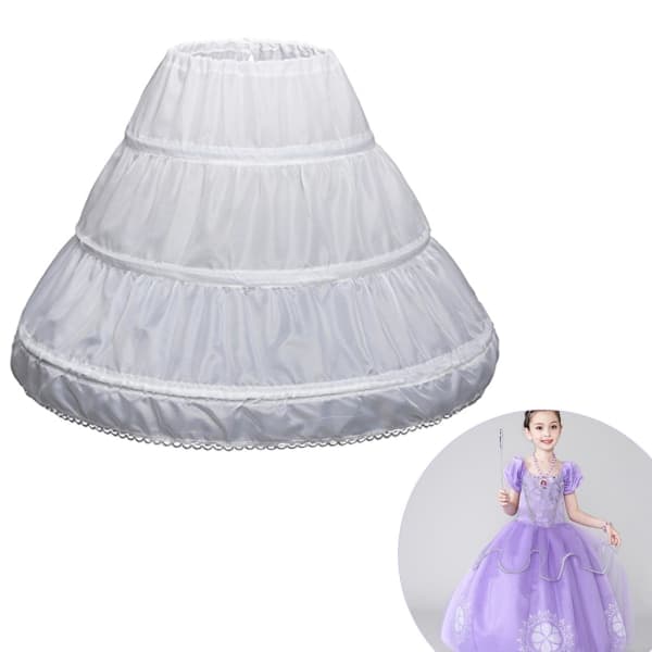 Vit underkjol för barn A-Line 3 rosett Ett lager Barn Crinoline Spetskant Flowe