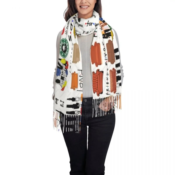Vänner Symbol Collage Tofs Scarf Kvinnor Mjuk TV-program Sjal Wrap Lady Vinter Höst Halsdukar