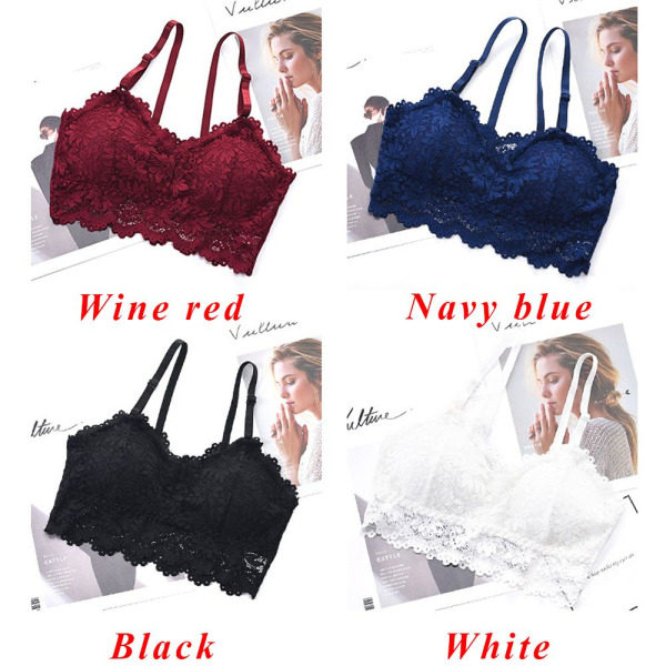 Push Up BH Vadderad linne Spets Blommig Bralette VIT