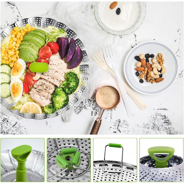 Rostfritt stål Vegetabiliskt Steamer Vikbar Steamer Inre, expanderbar för att passa olika grytstorlekar