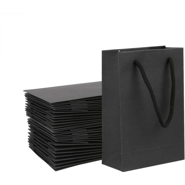 Presentpåsar av kraftpapper 25 stycken små presentpåsar av papper med handtag svarta papperspåsar i lösvikt