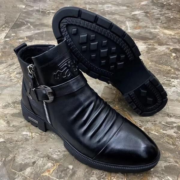 Herrstövlar Casual ankelboots Halkfria modeskor i läder Svart 44