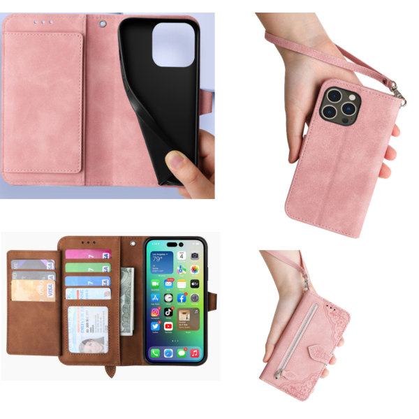 För iPhone14 Mobiltelefon Phone case Cover - Plånbok Flip rosa guld