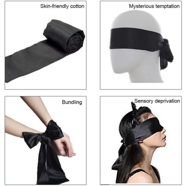 2-pack satin sovmasker, mjuk och smidig, 57 tums längd, justerbar, vuxen, resor, tupplur, svart
