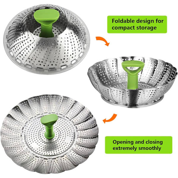 Rostfritt stål Vegetabiliskt Steamer Vikbar Steamer Inre, expanderbar för att passa olika grytstorlekar