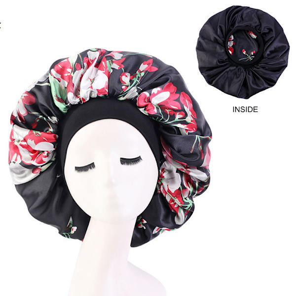 Cap med dubbelt lager print för kvinnor, cap, en one size (svart blomma)