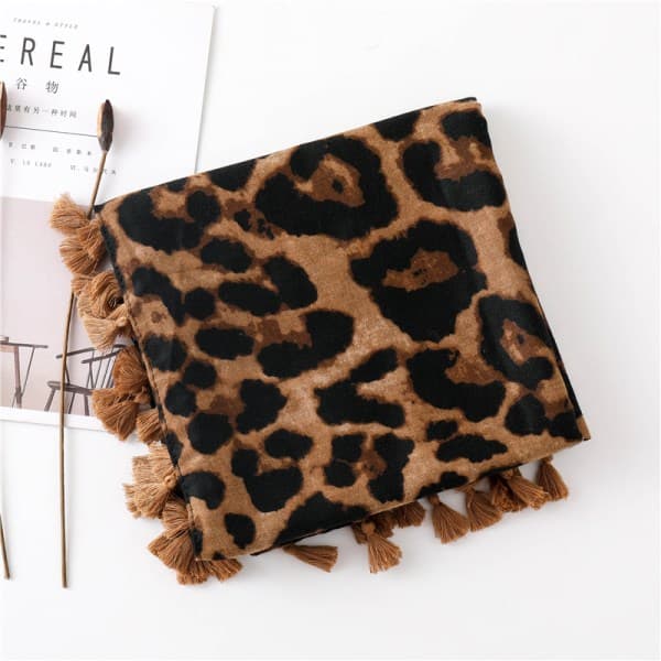 Kvinnor lång stil halsduk dubbel bomullssjal present leopard halsduk kaffe kaffe