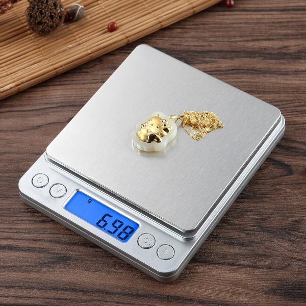 Gramvåg med 2 brickor, tarafunktion digital våg för mat 2kg/0.1g