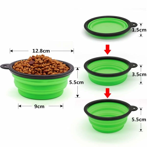 2-pack hundskålar, hopfällbar reseskål, läckagesäker hundskål med bergsbestigningskarbin för katter, hundar och husdjur för vatten och mat (350 ml)