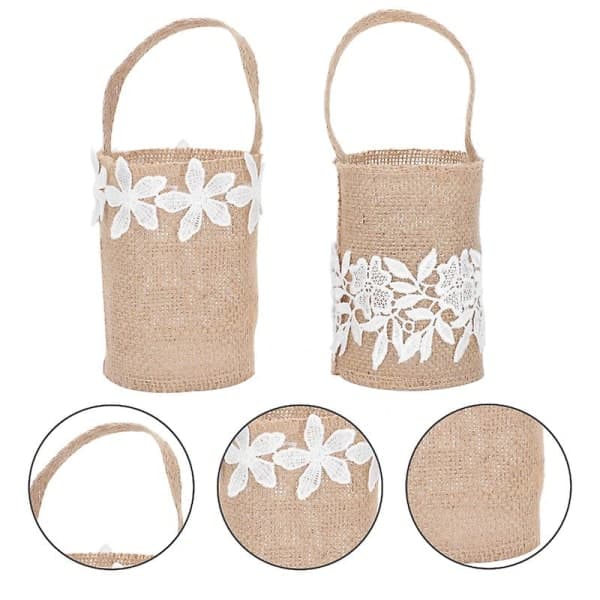 2 förvaringshållare Blomkorgar i linne (vit, beige)