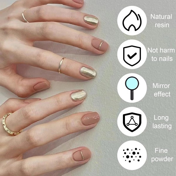 6-delad set av roséguld nagelpulverbox - krom pärleffekt na