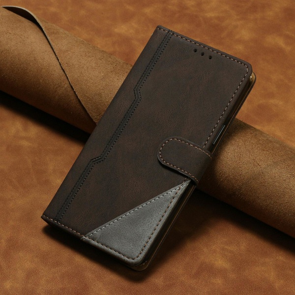 Kompatibel med Xiaomi Redmi Note 12 Pro 5g case Pu- cover med praktisk stativfunktion Brown