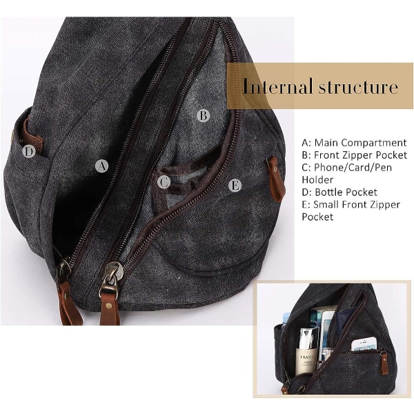 Canvas Sling Bag - Liten Crossbody ryggsäck Shoulder Casual Daypack ryggsäck för män kvinnor