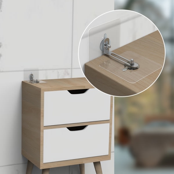 5 st självhäftande möbler väggankare ingen borr, anti tip möbel remmar kit för baby proofing, säker bokhylla byrå