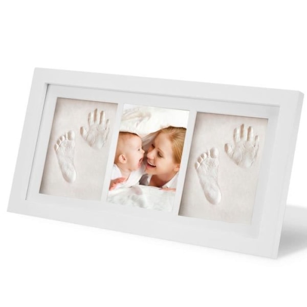 Baby Handprint and Footprint Kit - Fotoram i trä - Två handavtryck och en fotoram - Vit