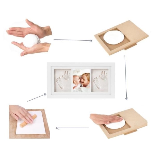 Baby Handprint and Footprint Kit - Fotoram i trä - Två handavtryck och en fotoram - Vit