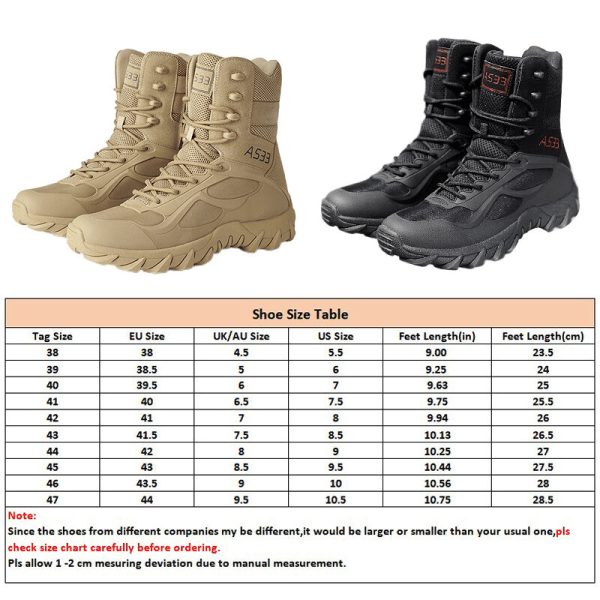 Män High Top Outdoor Shoe Rund Toe Military Tactical Boot Svart 46