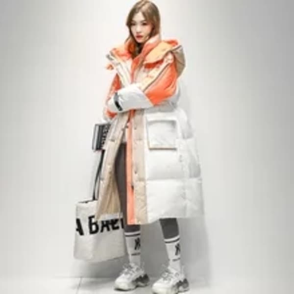 Lång dunjacka kvinnor Tjocka vintermoderock White orange S