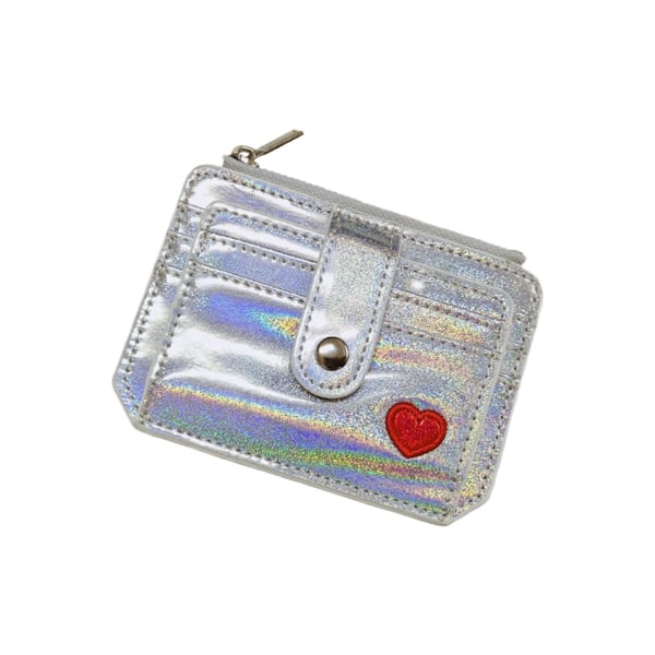 Broderad plånbok för damer med dragkedja för korthållare silver