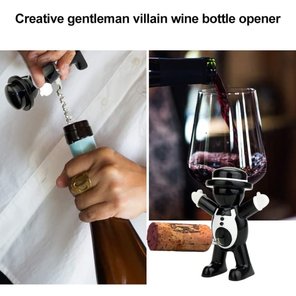 Black Gentleman Rödvin Kork Vin Flasköppnare Set 3D Little Red Man Öl Flasköppnare